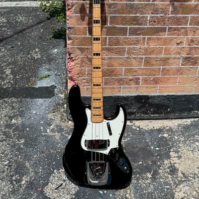 Fender Jazz Bass 1974 - cool Black Jazz w/the last of the 4-Bolt Black Block Maple Necks a la Geddy Lee. image 2