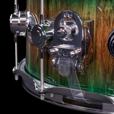 DW 6.5x14 Turquoise Green Burst over Tigerwood Exotic Snare Drum, Chrome Hardware image 3