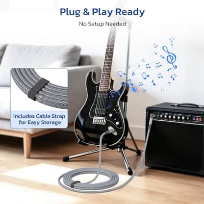 6.35mm TRS Instrument Cable 3.3FT 2-Pack,Right Angle 1/4 Inch Male Jack Stereo Audio Cord,6.35 Balanced Line Lead for Electric Guitar,Bass,Keyboard,Mixer,Amplifier/AMP,Speaker,Equalizer image 7
