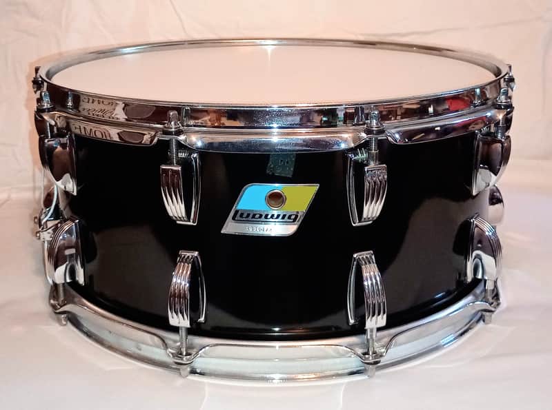 Immagine LUDWIG VINTAGE INDEPENDENT SUSPENSION (COLISEUM STYLE) SNARE DRUM 70's CUSTOM - AGED PIANO BLACK WRAP - FREE SHIP TO C-USA! - 1