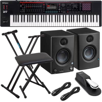 Roland Fantom-07 76-Key Keyboard, Keyboard Stand, Bench, Sustain Pedal, Presonus Eris 3.5, (2) 1/4 Cable Bundle