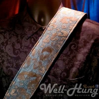 Well-Hung Denim Demon! 3" Wide Padded Leather & Denim Guitar Strap image 1