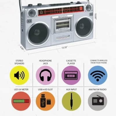 Retro Radio Cassette Stereo Boombox with Bluetooth | AM/FM SW1/SW2, USB & microSD Recorder image 1