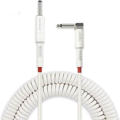 Premium Guitar Coil Cable 20 Feet, Instrument Coiled Curly Cord for Guitar Bass, 1/4 inch Right Angle to Straight, White image 1