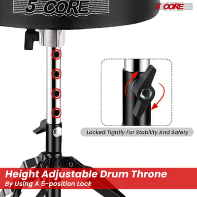 5 Core Drum Throne 3" Padded Drum Seat Height Adjustable Drumming Chair for Practice and Performance image 4