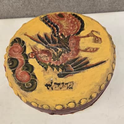 Vintage Chinese Tack Double Sided Painted Hand Drum 10 X 4 image 4