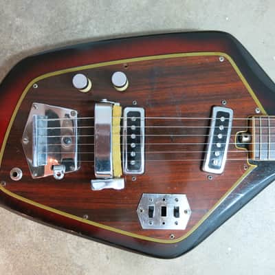 Vintage 1960s Teisco Phantom Guitar Del Rey Domino Great Shape Coffin Case image 2