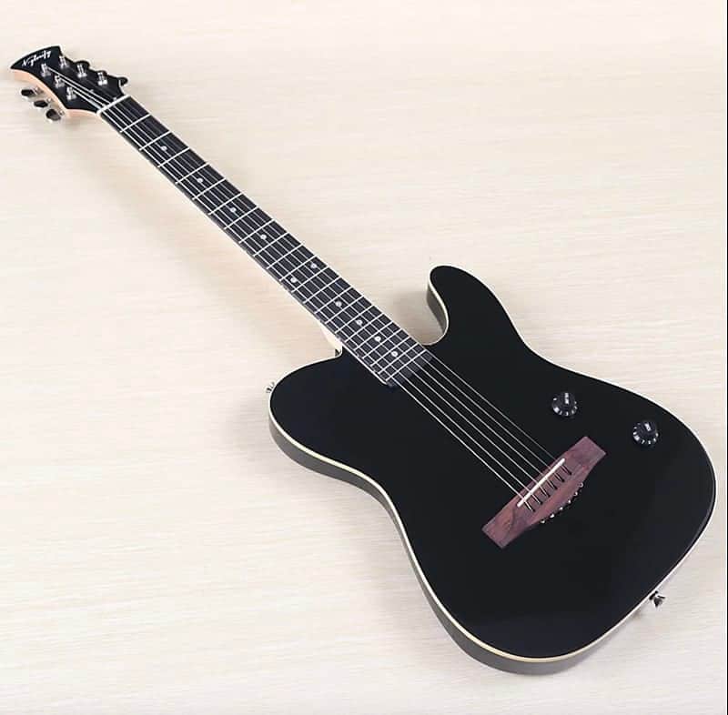 Black 39 Inch Silent Acoustic Electric Guitar, Spruce Top Body, Okoume Wood Neck, 22 Frets image 1