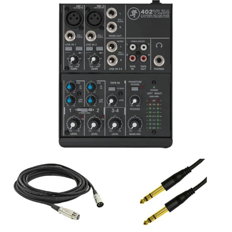 Mackie 402VLZ4 4-Channel Compact Analog Mixer with 2x 1/4" Stereo Plug Audio Cables, 2x XLR Cables & StreamEye Polishing Cloth image 1