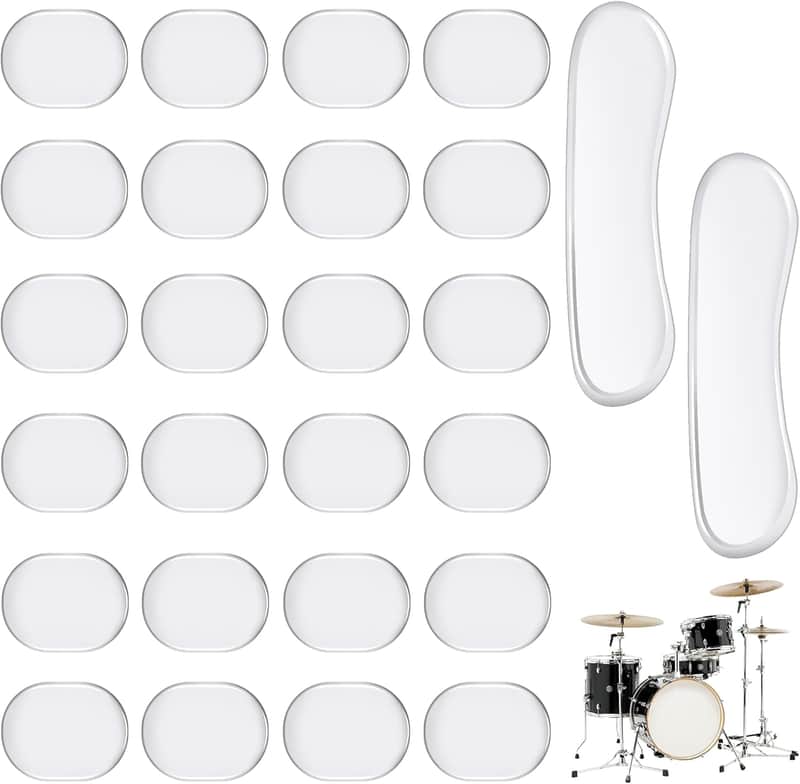 Drum Damper Gel Pads, 24pcs Round and 2pcs Transparent Silicone Drum Mufflers Strong Adhesive Drum Mute Pads Soft Drum Dampening Gel Pads for Snare, Drum Cymbal Tone Control Overtone Resonance image 1