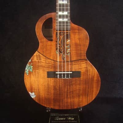 Handcrafted 5 String Baritone Ukulele, Curly Hawaiian Koa, Maple Leaf Inlay, Soft-bag, Bruce Wei UKB19-2009 image 1