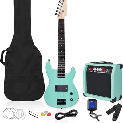 30 Inch Electric Guitar and Starter Kit for Kids with 3/4 Size Beginner’s Guitar, Amp, Six Strings, Two Picks, Shoulder Strap, Digital Clip On Tuner, Guitar Cable and Soft Case Gig Bag - Green image 1