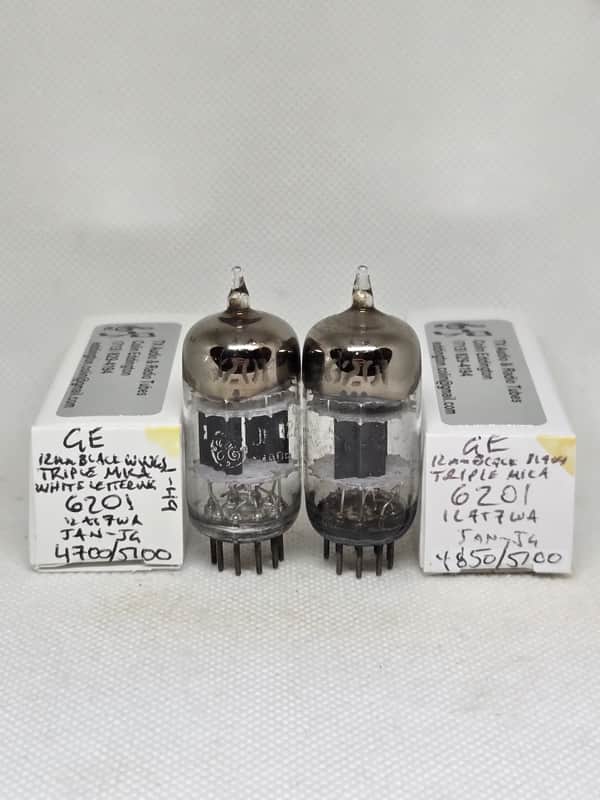 GE JAN 6201 Black Plate Triple Mica Well Matched (7.8%) Pair NOS 12AT7 E81CC ECC81 12AT7WA 12AT7WB 12AT7WC image 1