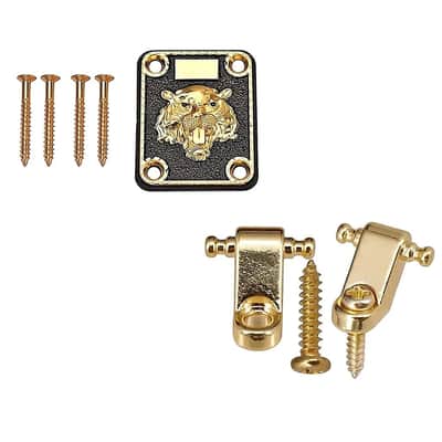 Strat Tele Style Guitar Gold Neck Plate with String Trees Retainers image 2