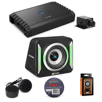 Alpine S2-A55V 5-Ch Amp + S2-SB12 12" Loaded Subwoofer + RUX-KNOB.2 + Accessory Bundle image 1