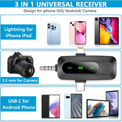 3 in 1 Mini Microphone for iPhone, Android, Camera, LED Display Wireless Lavalier Microphone for Video Recording, Clip on Lapel Lav Mics with Noise Reduction for Interview Vlog YouTube TikTok image 3