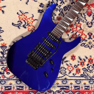 1999 Jackson Dinky HSS w/ Reverse Headstock + Shark Fins - Blue image 3