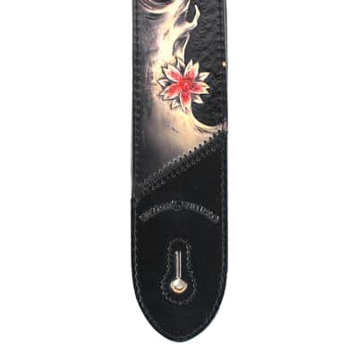 Walker & Williams KB-24 Skinny Black & Ruby Red Carved Grain Leather Strap w/Koi Design image 8