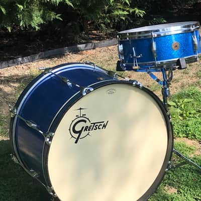 Vintage 1960s Gretsch Round Badge 2-Piece Blue Sparkle Glass Glitter Jazz Drums Virgin Bass Snare USA Jasper Shells 14/22 image 20