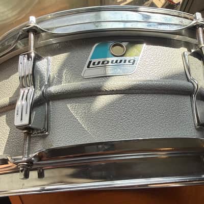 Ludwig L-404 Acrolite 5x14" 8-Lug Aluminum Snare Drum with Rounded Blue/Olive Badge 1979 - 1993 - Gray image 5