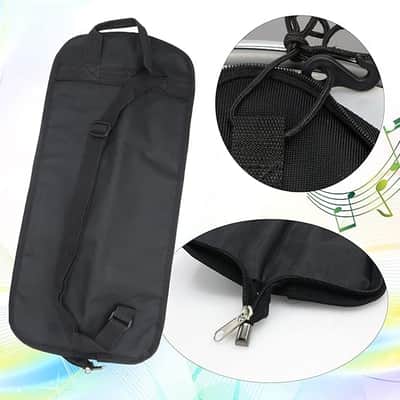 Portable Drum Stick Bag, Small Drumstick Storage Case Bag, Hanging Drumstick Holder Bag, Lasting Drum Sticks Bag with Hooks Inside for Drum Set Mallet and Percussion Sticks image 2
