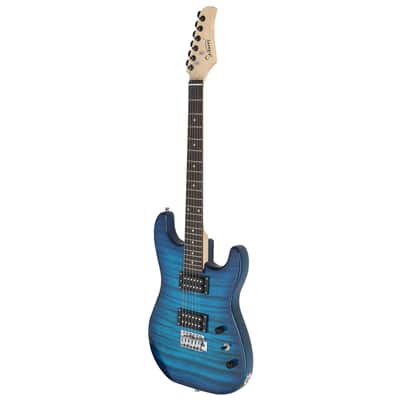 Glarry GST Electric Guitar HH Tiger Stripe Blue w/ 20W Amplifier image 5