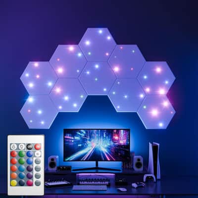 12 Pack Self-adhesive Sound Proof Foam Panels for Walls 12" X 10" X 0.4" - Hexagon Acoustic Panels with Fiber Optic Starlight, Stylish Soundproof Wall Panels Absorb Noise and Wall Decor White image 1