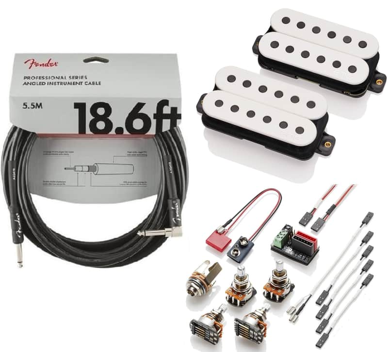 EMG Jim Root JR Daemonum WHITE Active Humbucker Guitar Pickup Set 49mm Standard Spaced 10mm Short Shaft Pots ( FENDER 18FT CABLE ) image 1