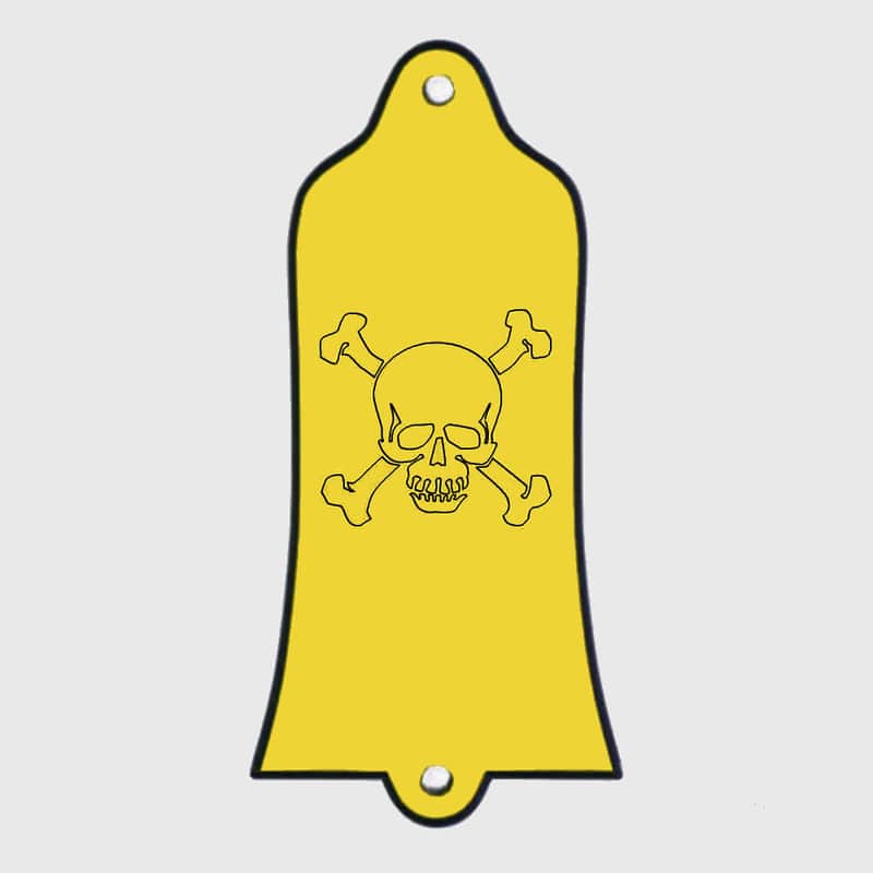 GUITAR TRUSS ROD COVER - Custom Engraved - Fits USA GIBSON - SKULL & BONES - Black YELLOW image 1