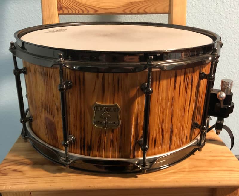 Outlaw Drums 14x7 Burnt White Pine Solid Stave Snare Drum image 1