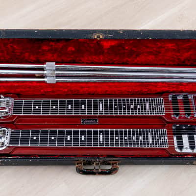 1955 Fender Stringmaster Dual 8 Console Lap Steel Double Neck Push Button, Red w/ Legs & Tweed Case image 18