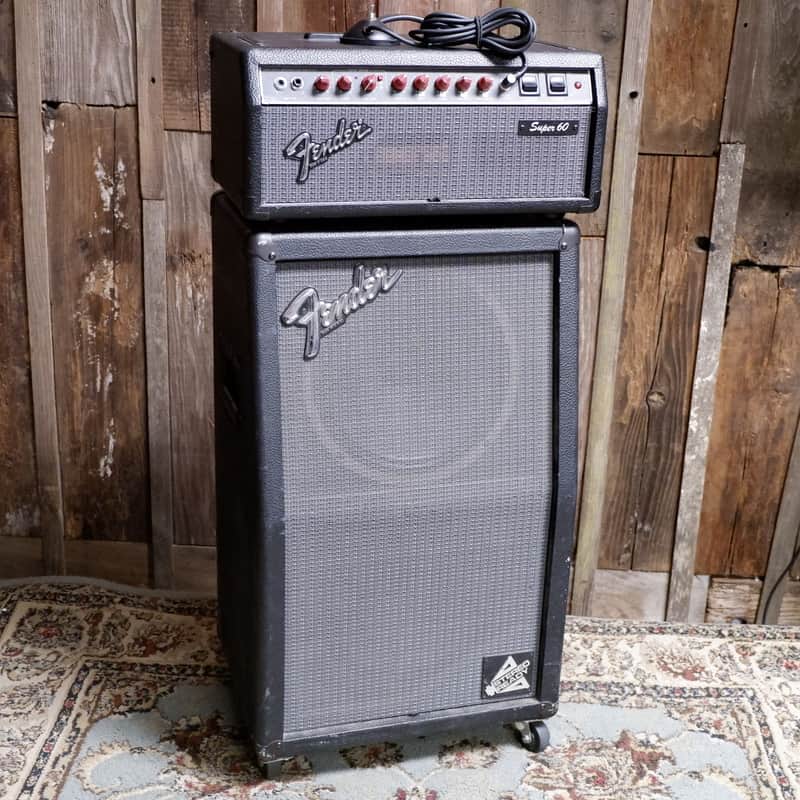 Fender Super 60 "Red Knob" 60w Head & 2x12" Vertical "Stereo Ready" Cabinet with Celestions 1980's-1990's - Black image 1