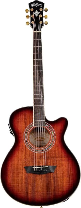Washburn Festival Series 6 String Acoustic Electric Guitar, Right, Koa Burst, Cutaway Mini Jumbo (EA55G-A) image 1