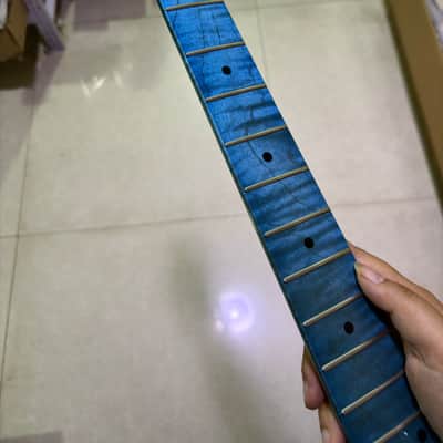 Blue Gloss 22Frets Flame Maple Electric guitar Neck 25.5in parts image 4