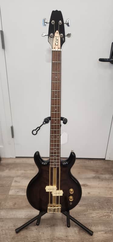 1980's Cort Bass Guitar 4 string 1980's - Glossy brown/black wood finish image 1
