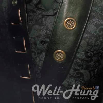 Well-Hung Grommet "MojoTone Black 'n Tan" 3" wide padded leather guitar strap aged brass grommets image 3