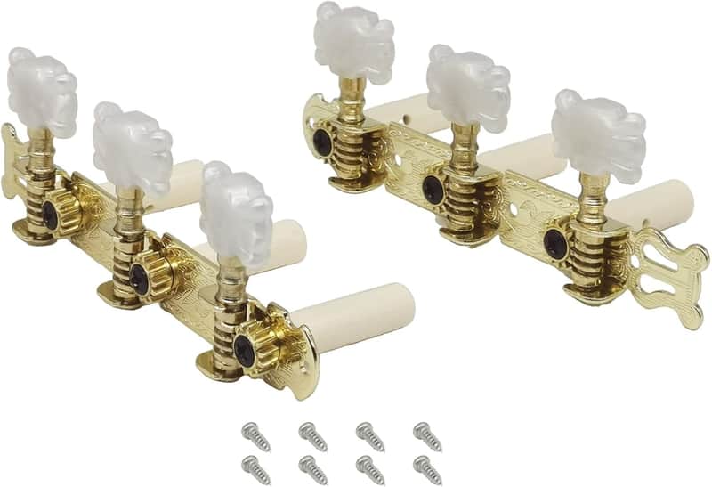 Gold-plated 3-on-a-plate-tuner Lyra Style Classic Guitar String Head Tuning Pin Key Tuner Set, Guitar String Machine Heads Tuning Pegs Keys Pearloid Butterfly Button image 1