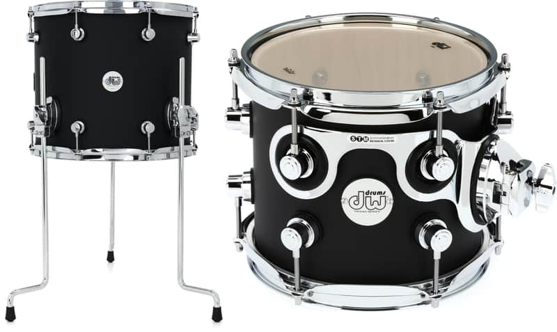 DW Design Series Floor Tom - 12 x 14 inch - Black Satin Bundle with DW Design Series Rack Tom - 7-inch x 8-inch - Satin Black image 1