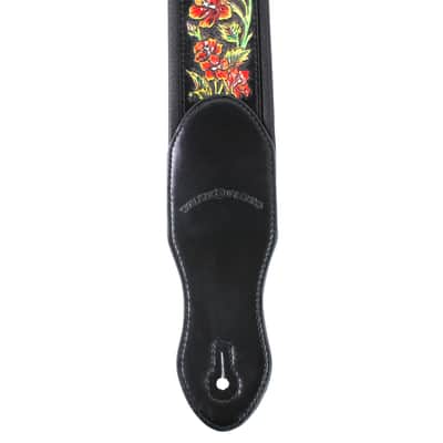 Walker & Williams KB-10 Gloss Black Strap w/Carved Red Orange Roses On Grain Leather image 7