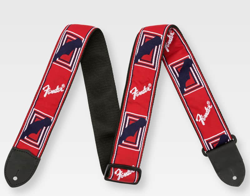 Fender Headstock Monogrammed Woven 2" Guitar Strap Red/ White/ Black - Red/ White/ Black image 1