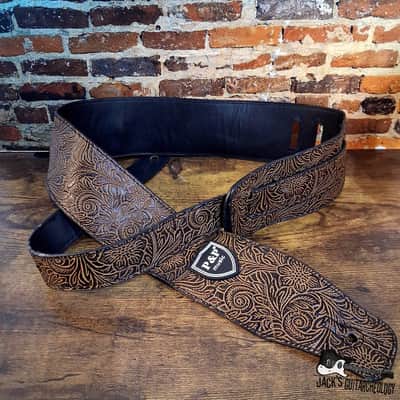 P&P Music PU Leather Guitar & Bass Strap - Tooled Floral Pattern *USED* (2020s - Brown)