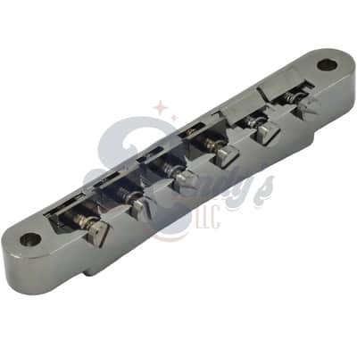Advanced Plating 1272PC (Vintage Series) ABR-1 Bridge w/ Plated Brass Saddles - Fits Gibson®-Black Nickel/Pearl Chrome image 2