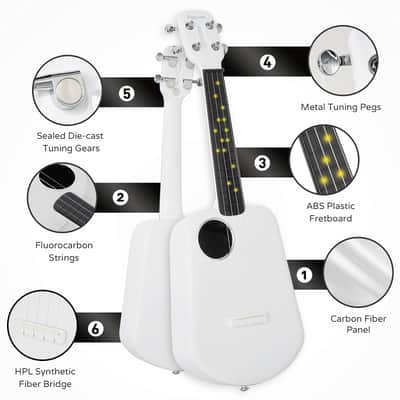 PopuMusic Populele 2 Smart Concert Ukulele - 23" Carbon Fiber with 72 LED Lights, Free Online Lessons & Song Library, Auto-Tuner, Includes Gig Bag, Strap, Nylon Strings & Picks for Family Fun,Travel & Gifts image 2