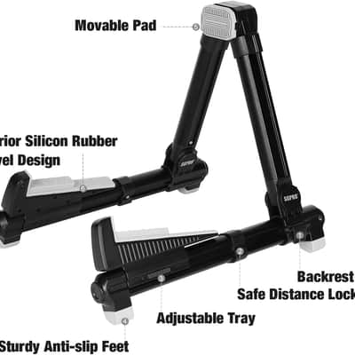 Guitar Stand Floor, Tray & Backrest Adjustable Instrument Stand for Electric Guitar, Acoustic Guitar, Bass Guitar, Classical Guitar Ukulele, Mandolin, and Banjo Stand Superior Material & Design image 2