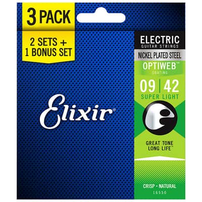 Elixir OPTIWEB Nickel Electric BONUS — 3-Pack 16550 Super Light 9-42 (19002) image 5