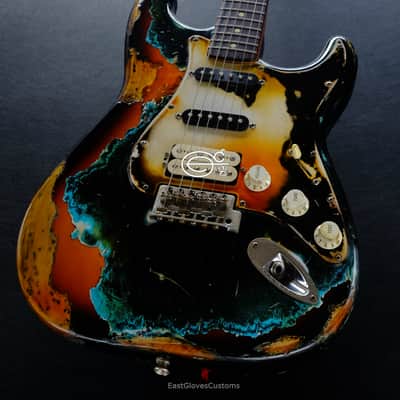 Fender Stratocaster Black/Blue over Sunburst Inspired by Joe Strummer Aged Heavy Relic (RARE) image 8
