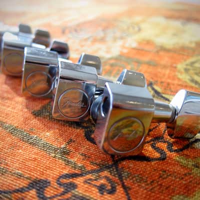 Vintage Fender Guitar Tuners (6) on a side Deluxe Model 1972-1982 - Chrome with Chrome Button image 1