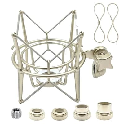 At2020 Shock Mount Universal Microphone Holder Spider Recording Mic Shockmount Stand Compatible With Many Condenser Mics Like Rode Nt1-A Nt2-A Procaster Mxl 990 770 U87 (Champagne)