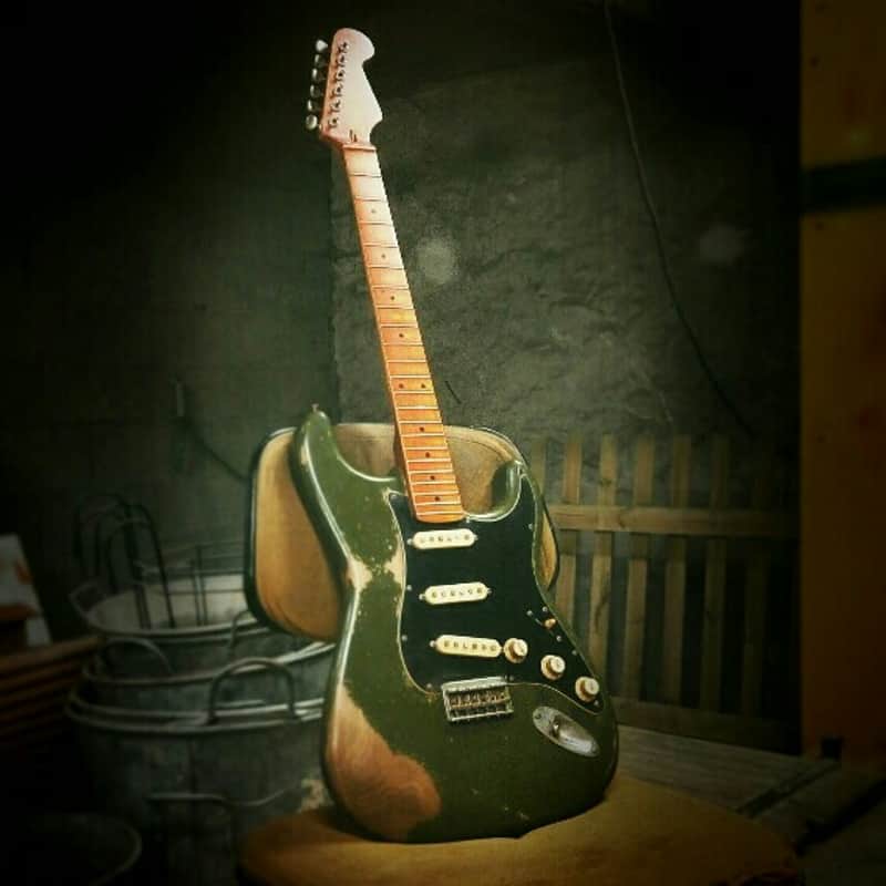 201707 :: Baldman's Relic "We Want You!" Stratocaster in Army Green :: Aged Vintage Roadworn image 1
