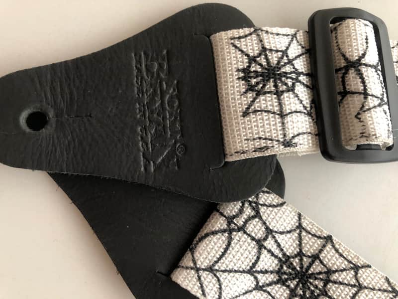 Fort Bryan Adjustable 2" Black on White Spider Web Guitar Strap image 1